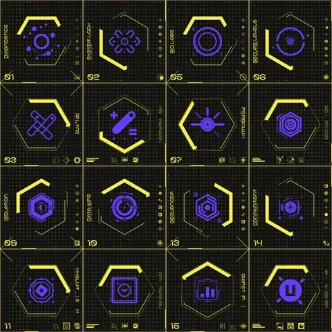 16 Grid Icon Panel 01 Stock Footage 294041703