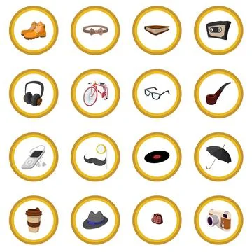 16 hipster style cartoon elements Stock Illustration