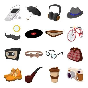 16 hipster style cartoon elements Illustrazione stock