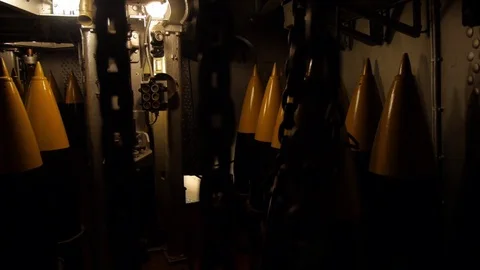16 inch gun - round storage - WWII battl... | Stock Video | Pond5