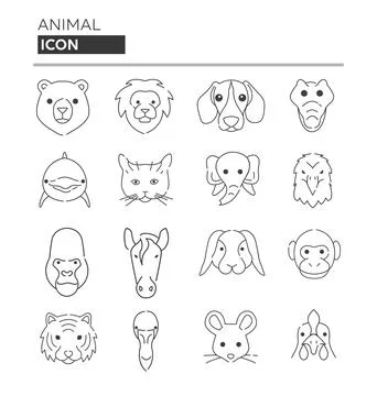 16 Linear animal icon pack. Animals Linear Icons Set Stock Illustration