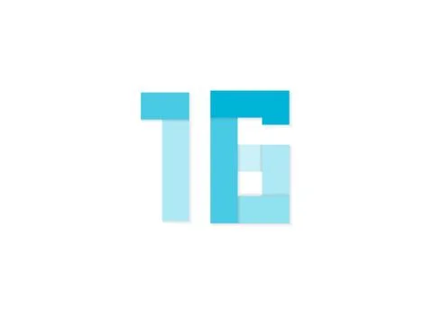 16 number, vector logo, paper cut desing font made of blue color tones .Isola Stock Illustration