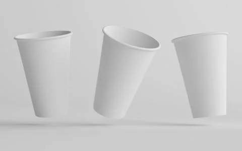 16 oz. Single Wall Paper Large Coffee Cup Mockup - Three Cups. 3D Illustratio Stock Illustration