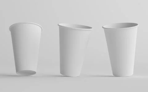 16 oz. Single Wall Paper Large Coffee Cup Mockup - Three Cups. 3D Illustratio Stock Illustration