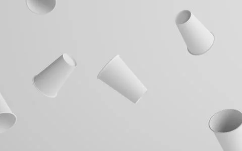 16 oz. Single Wall Paper Large Coffee Cup Mockup - Multiple Floating Cups. 3D Stock Illustration