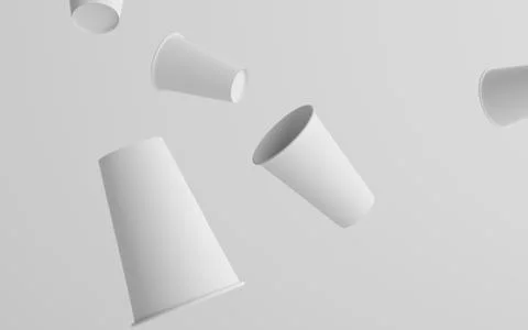 16 oz. Single Wall Paper Large Coffee Cup Mockup - Multiple Floating Cups. 3D Stock Illustration