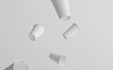 16 oz. Single Wall Paper Large Coffee Cup Mockup - Multiple Floating Cups. 3D Stock Illustration