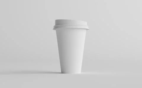 16 oz. Single Wall Paper Large Coffee Cup Mockup with White Lid - One Cup. 3D Stock Illustration