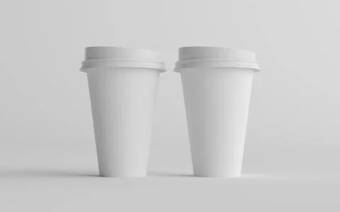 16 oz. Single Wall Paper Large Coffee Cup Mockup with White Lid - Two Cups. 3 Stock Illustration