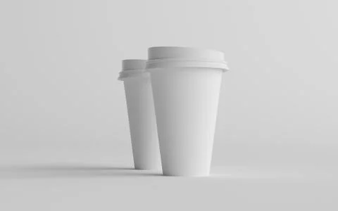16 oz. Single Wall Paper Large Coffee Cup Mockup with White Lid - Two Cups. 3 Stock Illustration