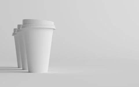 16 oz. Single Wall Paper Large Coffee Cup Mockup with White Lid - Three Cups. Stock Illustration