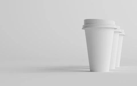 16 oz. Single Wall Paper Large Coffee Cup Mockup with White Lid - Three Cups. Stock Illustration