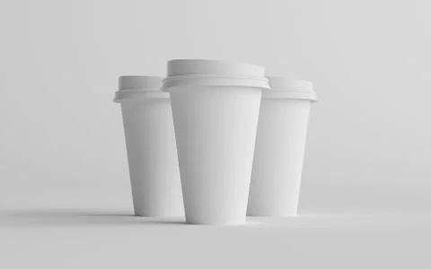 16 oz. Single Wall Paper Large Coffee Cup Mockup with White Lid - Three Cups. Stock Illustration