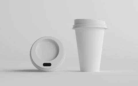 16 oz. Single Wall Paper Large Coffee Cup Mockup with White Lid - Two Cups. 3 Stock Illustration
