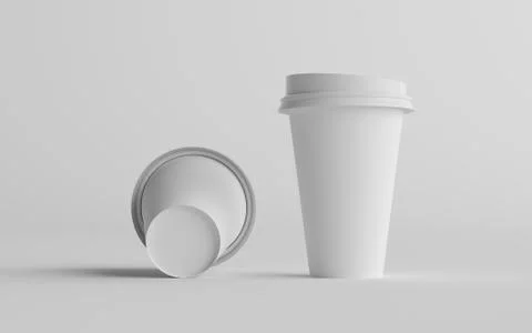 16 oz. Single Wall Paper Large Coffee Cup Mockup with White Lid - Two Cups. 3 Stock Illustration
