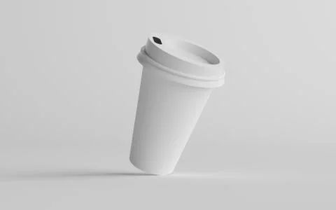 16 oz. Single Wall Paper Large Coffee Cup Mockup with White Lid - One Cup. 3D Stock Illustration