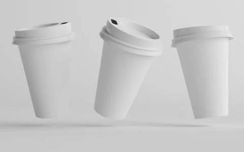 16 oz. Single Wall Paper Large Coffee Cup Mockup with White Lid - Three Cups. Stock Illustration