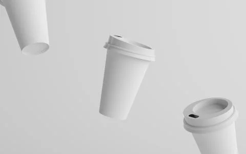 16 oz. Single Wall Paper Large Coffee Cup Mockup with White Lid - Three Float Stock Illustration