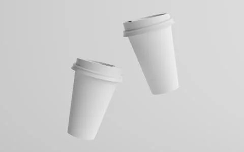 16 oz. Single Wall Paper Large Coffee Cup Mockup with White Lid - Two Floatin Stock Illustration