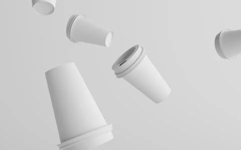 16 oz. Single Wall Paper Large Coffee Cup Mockup with White Lid - Multiple Fl Stock Illustration