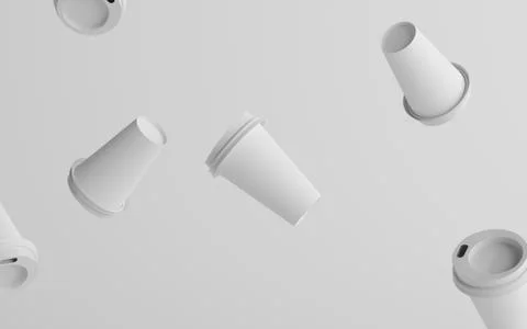 16 oz. Single Wall Paper Large Coffee Cup Mockup with White Lid - Multiple Fl Stock Illustration