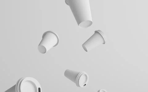 16 oz. Single Wall Paper Large Coffee Cup Mockup with White Lid - Multiple Fl Stock Illustration
