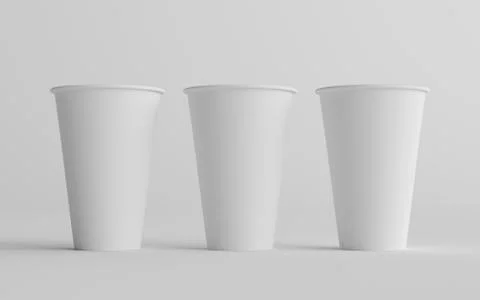 16 oz. Single Wall Paper Large Coffee Cup Mockup - Three Cups. 3D Illustratio Stock Illustration