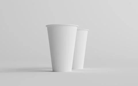 16 oz. Single Wall Paper Large Coffee Cup Mockup - Two Cups. 3D Illustration Stock Illustration
