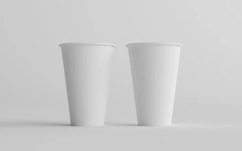 16 oz. Single Wall Paper Large Coffee Cup Mockup - Two Cups. 3D Illustration Stock Illustration