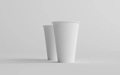 16 oz. Single Wall Paper Large Coffee Cup Mockup - Two Cups. 3D Illustration Stock Illustration