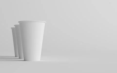 16 oz. Single Wall Paper Large Coffee Cup Mockup - Three Cups. 3D Illustratio Stock Illustration