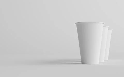 16 oz. Single Wall Paper Large Coffee Cup Mockup - Three Cups. 3D Illustratio Stock Illustration