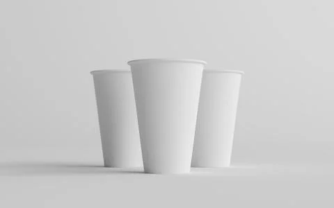 16 oz. Single Wall Paper Large Coffee Cup Mockup - Three Cups. 3D Illustratio Stock Illustration