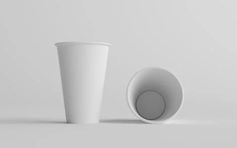 16 oz. Single Wall Paper Large Coffee Cup Mockup - Two Cups. 3D Illustration Stock Illustration