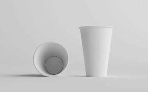 16 oz. Single Wall Paper Large Coffee Cup Mockup - Two Cups. 3D Illustration Stock Illustration