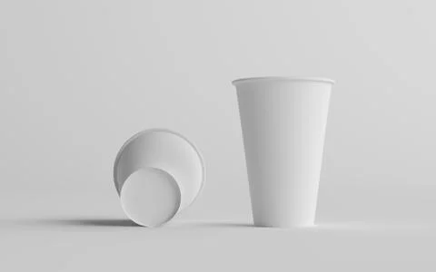 16 oz. Single Wall Paper Large Coffee Cup Mockup - Two Cups. 3D Illustration Stock Illustration