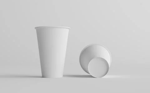 16 oz. Single Wall Paper Large Coffee Cup Mockup - Two Cups. 3D Illustration Stock Illustration
