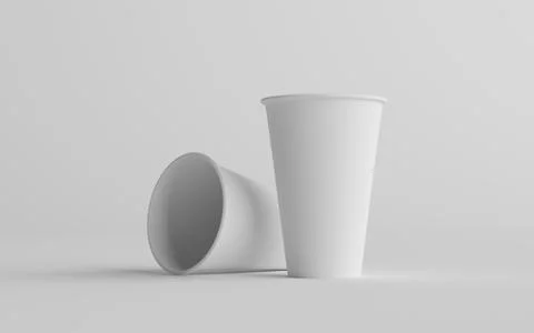 16 oz. Single Wall Paper Large Coffee Cup Mockup - Two Cups. 3D Illustration Stock Illustration