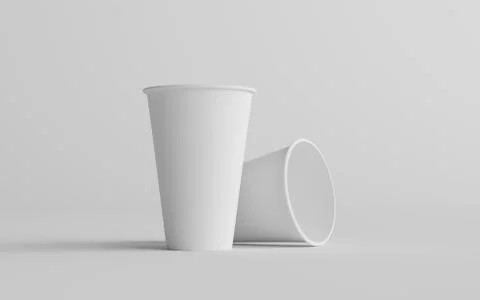 16 oz. Single Wall Paper Large Coffee Cup Mockup - Two Cups. 3D Illustration Stock Illustration