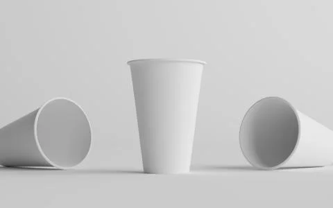 16 oz. Single Wall Paper Large Coffee Cup Mockup - Three Cups. 3D Illustratio Stock Illustration