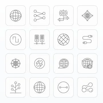 16 Pixel Aligned Retina Ready Vector Icons for Interconnection in elegant T.. Illustrazione stock