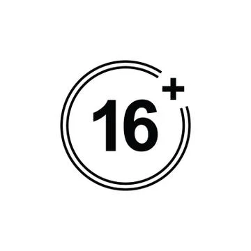 16 plus icon. black vector 16 + plus sign Stock Illustration