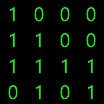 16 randomly arranged binary numbers zero and one in green on a black backgr.. イラスト素材