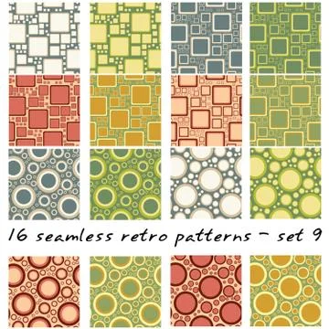16 retro seamless patterns - set 9 Stock Illustration