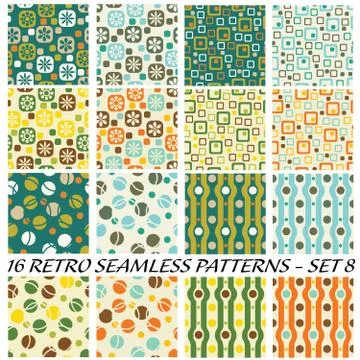 16 retro seamless patterns - set 8 Stock Illustration