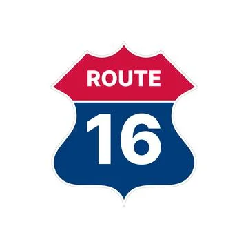 16 route sign icon. Vector road highway interstate Stock Illustration