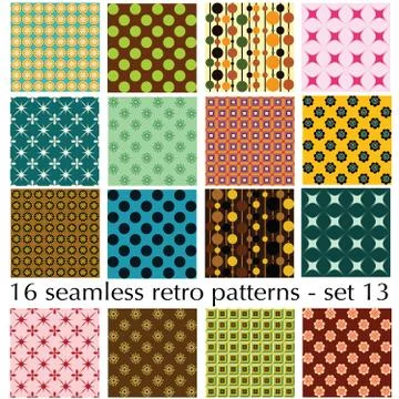 16 seamless retro patterns - set 13 Stock Illustration