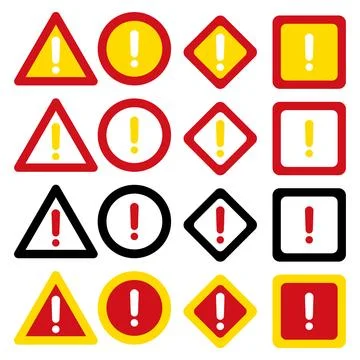 16 Set of warning signs isolated on a white background. Vector illustration. Stock Illustration