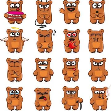 16 smiley bears individually grouped for easy copy-n-paste. Stock Illustration