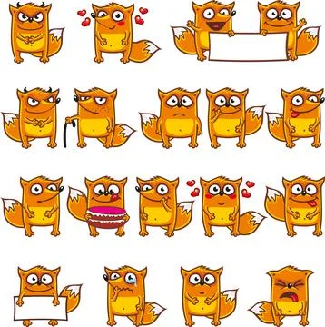 16 smiley foxes individually grouped for easy copy-n-paste. Stock-Illustration